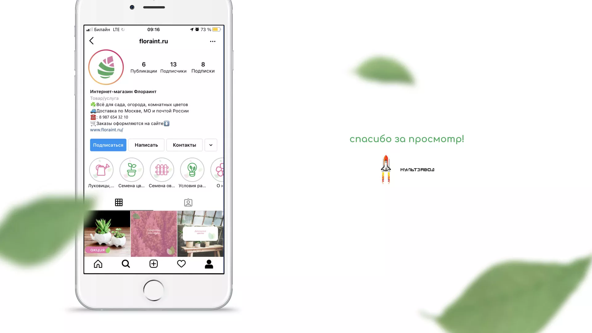Разработка оформления профиля Instagram для магазина «Floraint» в Хотьково