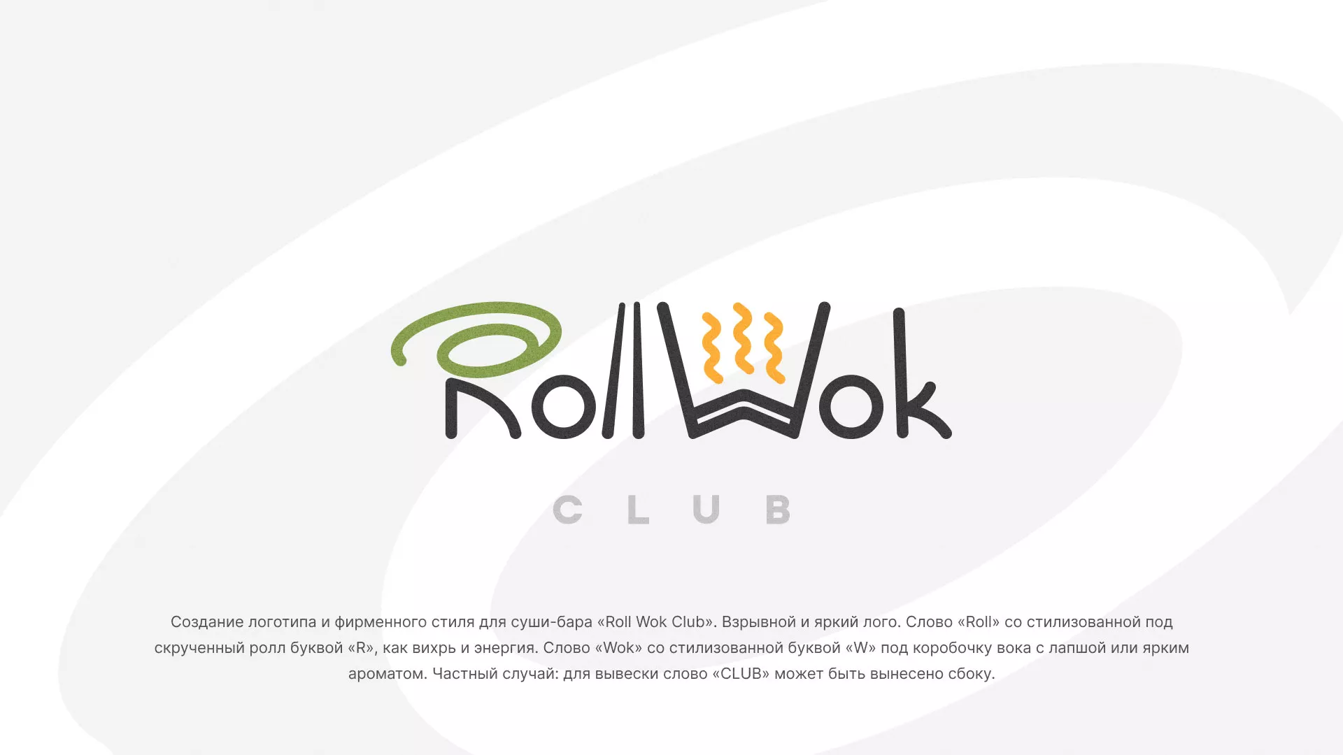 Разработка логотипа и фирменного стиля суши-бара «Roll Wok Club» в Хотьково
